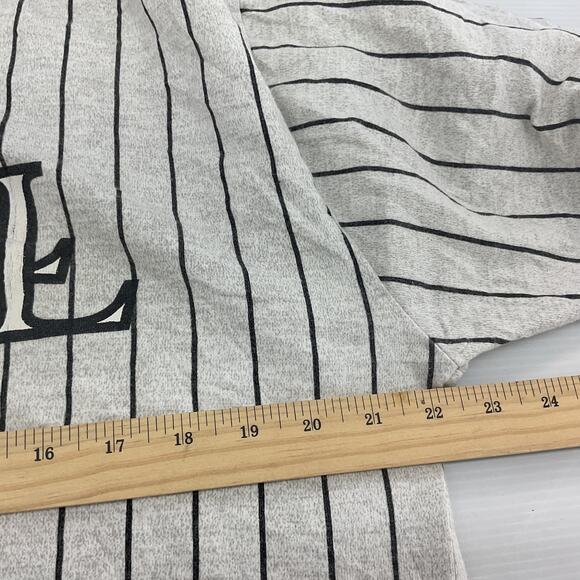 Quitman Vintage Los Lobos Men's XL Gray Cotton Striped Baseball Jersey Preowned - Picture 6 of 8